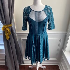 BCBGMaxAzria A Line Julya Lace Dress, Dark Teal